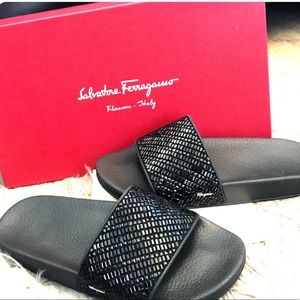 Salvatore Ferragamo Black Groove Slides